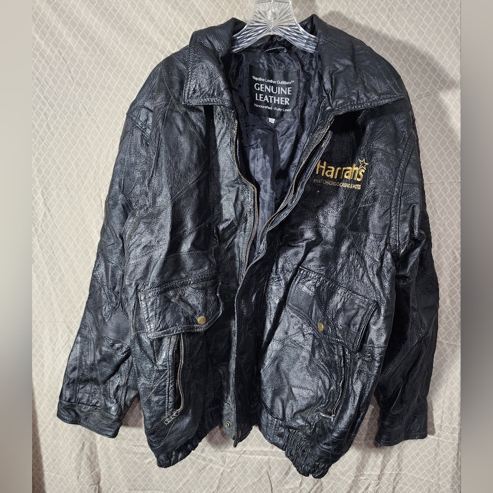 Genuine Leather Harrah's East Chicago Casino & Hotel Bomber Jacket Men's Sz XL